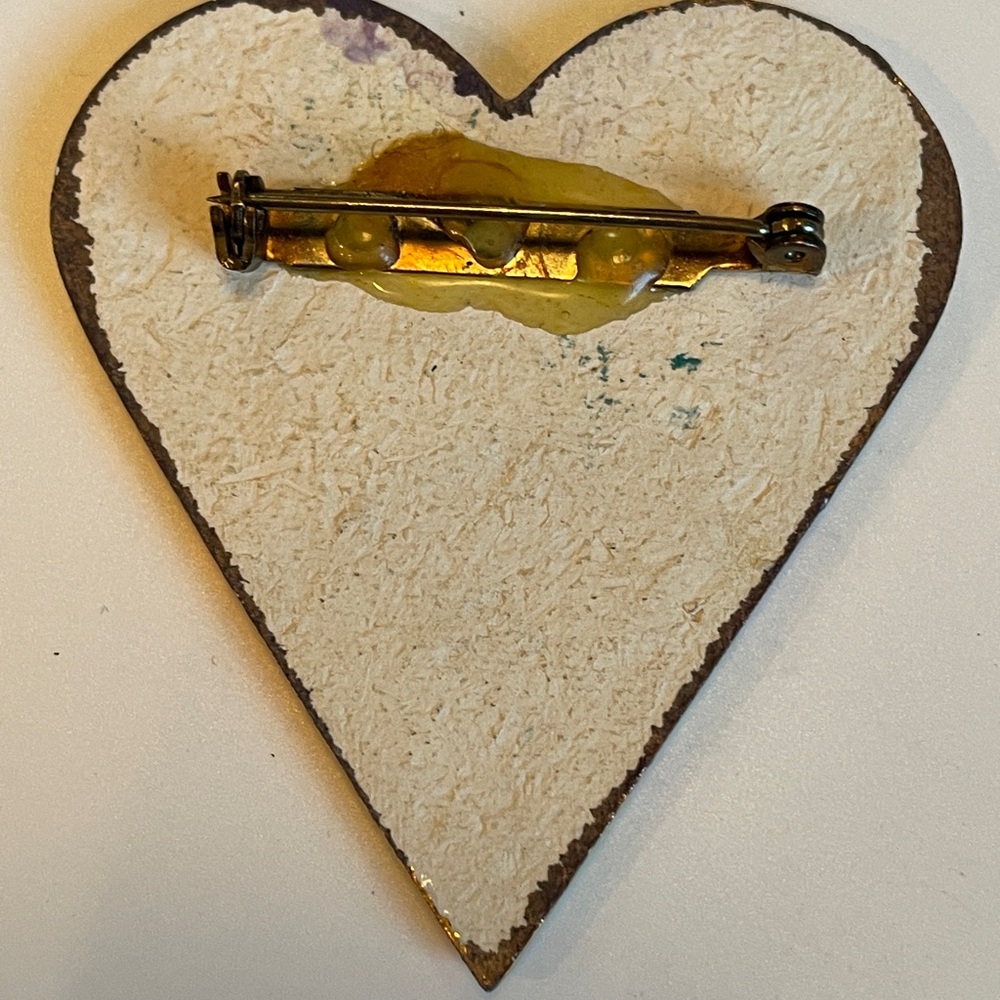 Vintage Iridescent Heart Brooch w/ Pink Rose Cameo Gift Boxed🌹💖 Rare Find! - Picture 3 of 7